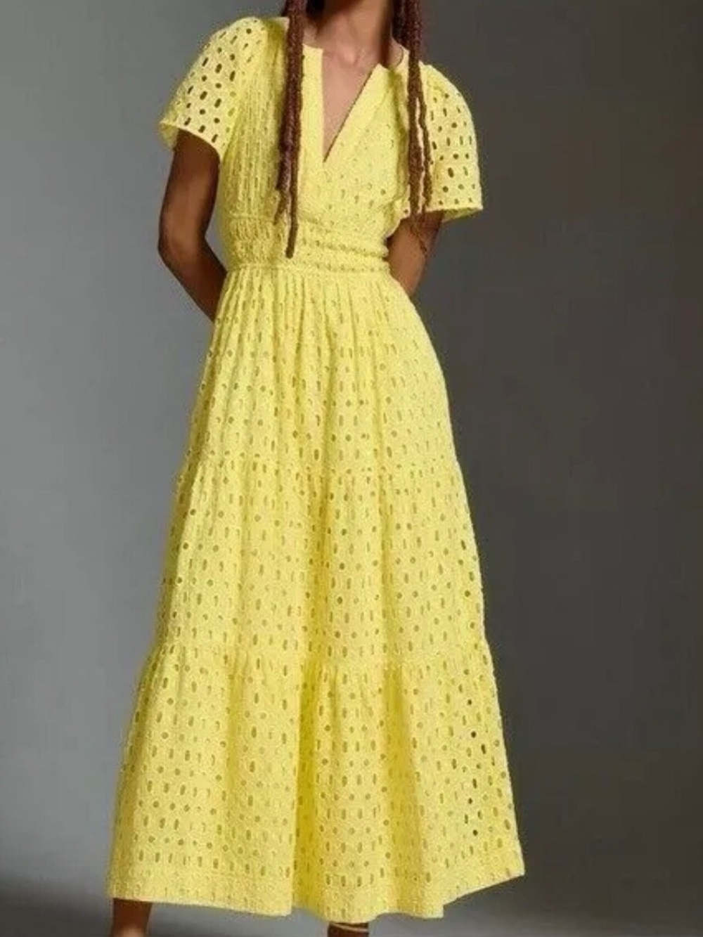 Somerset Maxi Dress: Eyelet Edition Yellow- Women Size M